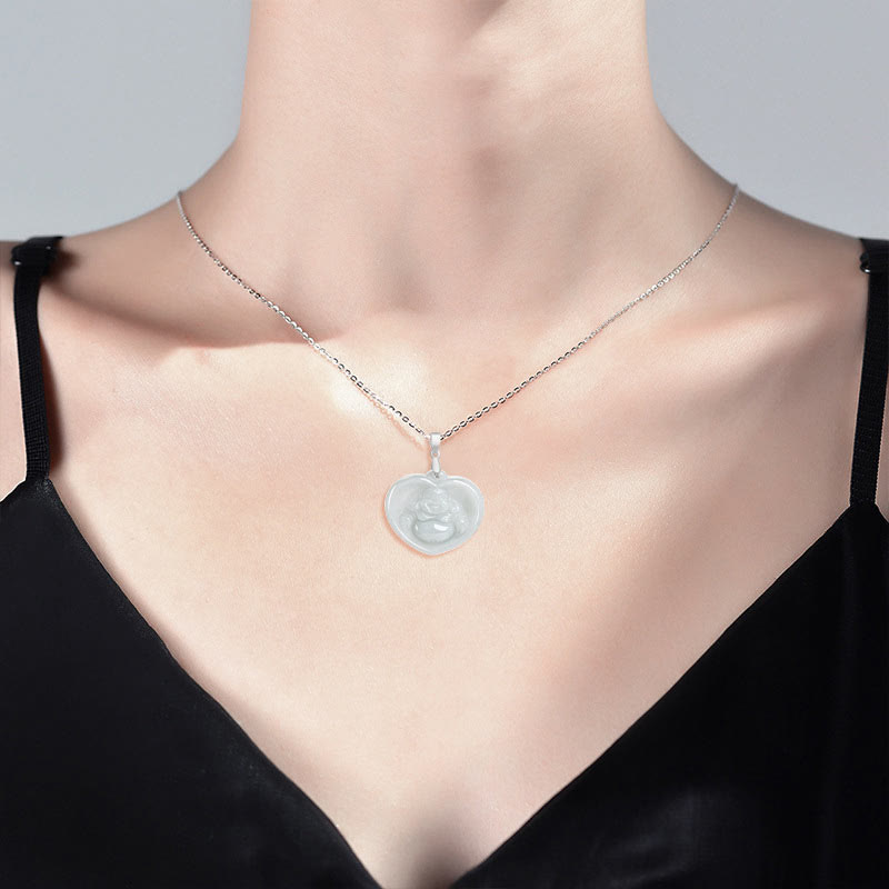 White Jade Buddha Necklace for Luck | Sterling Silver Pendant