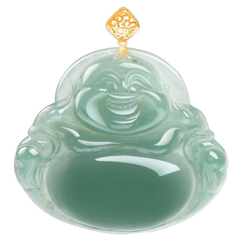 Natural Jade Laughing Buddha Prosperity Necklace Pendant