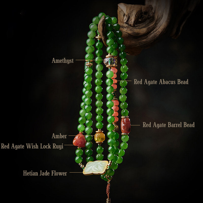 108 Beads Cyan Jade Buddha Bracelet for Luck & Healing Harmony