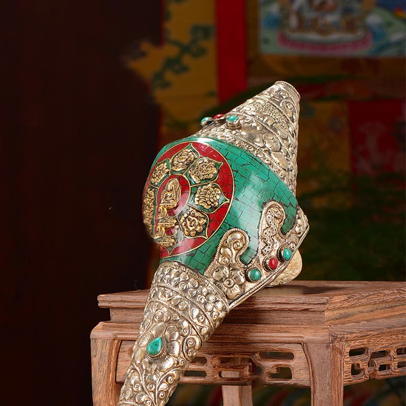 Tibetan Handmade Double Dorje Shankha Conch Decor 31x12cm
