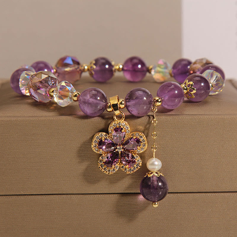 Amethyst Pearl Flower Inner Peace Healing Bracelet
