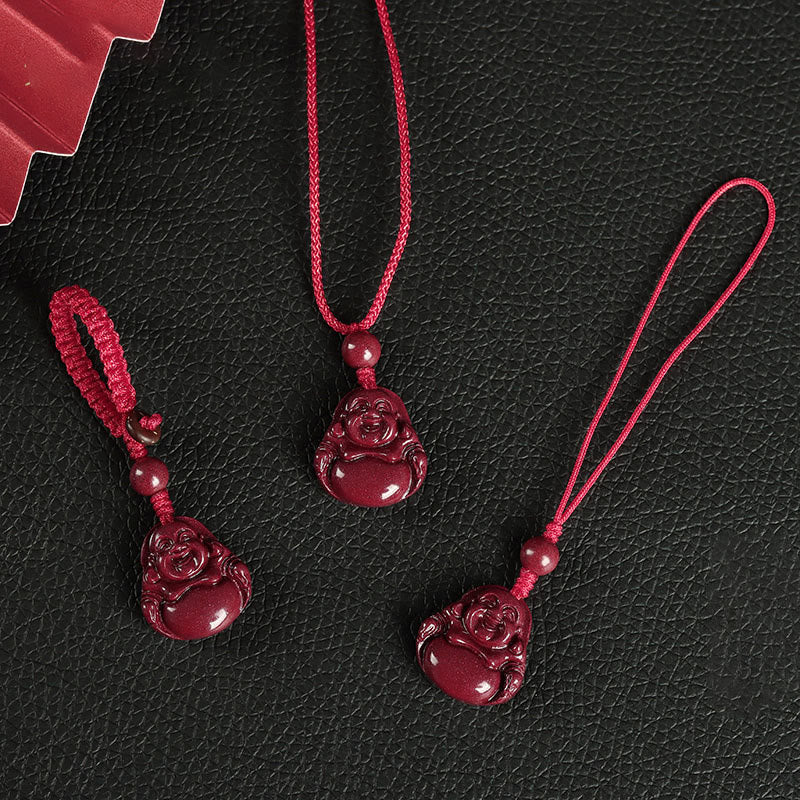 Laughing Buddha Cinnabar Necklace Pendant Blessing Charm