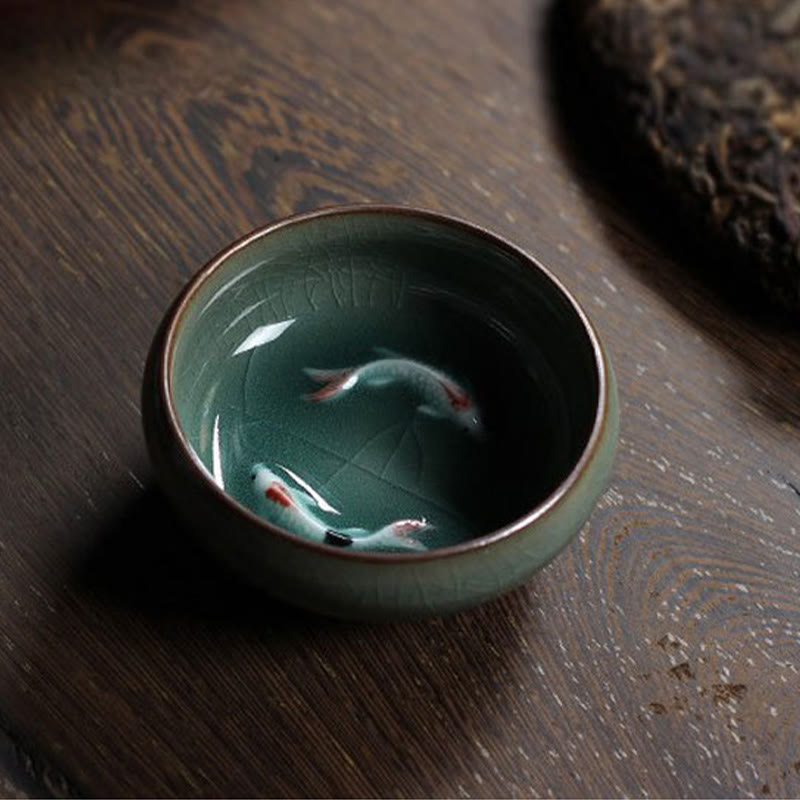 Colorful Koi Fish Ceramic Teacup 60ml | Zen Decor