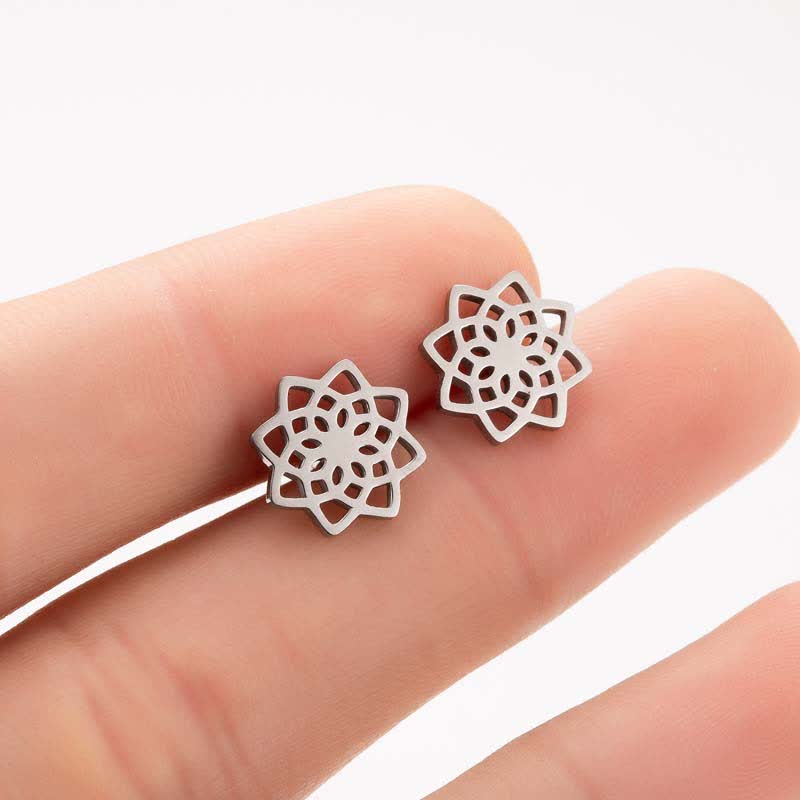 Tibetan Lotus Stud Earrings | New Beginning Symbol | Silver