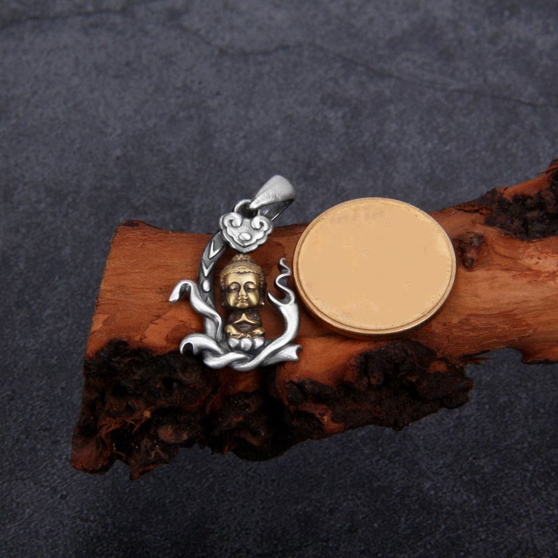 925 Sterling Silver Buddha Necklace with Ruyi Handle for Compassion