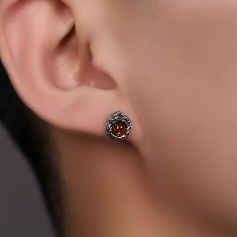 Sterling Silver Amber Dragon Success Stud Earring