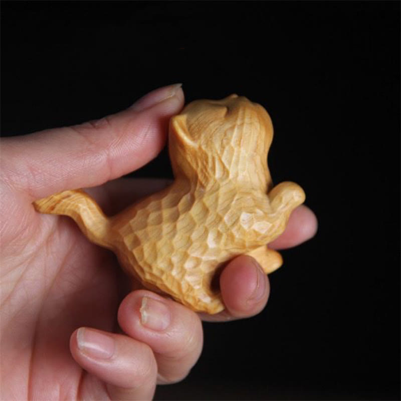 6cm Thuja Sutchuenensis & Boxwood Cat Figurine for Prosperity & Grounding