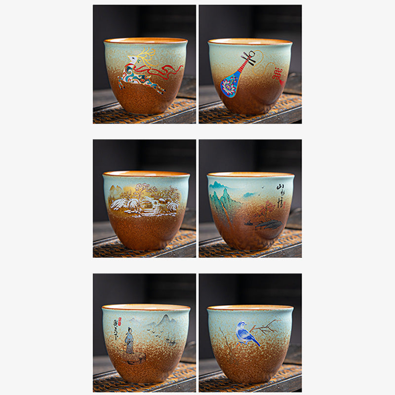 Ceramic Zen Teacup with Deer & Mountain Designs 150ml