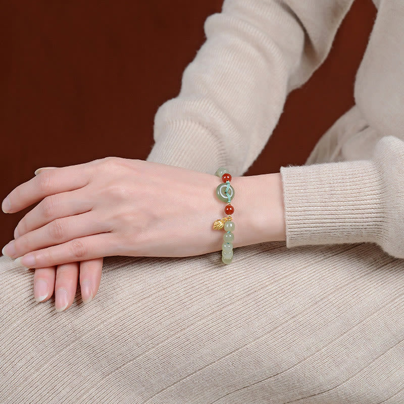 Hetian Jade Peace Buckle Luck Bracelet 6x7mm | Healing Sounds