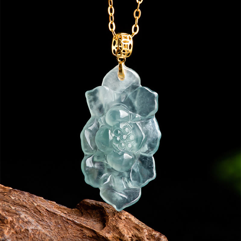 18K Gold Jade Lotus Necklace for Prosperity & New Beginnings