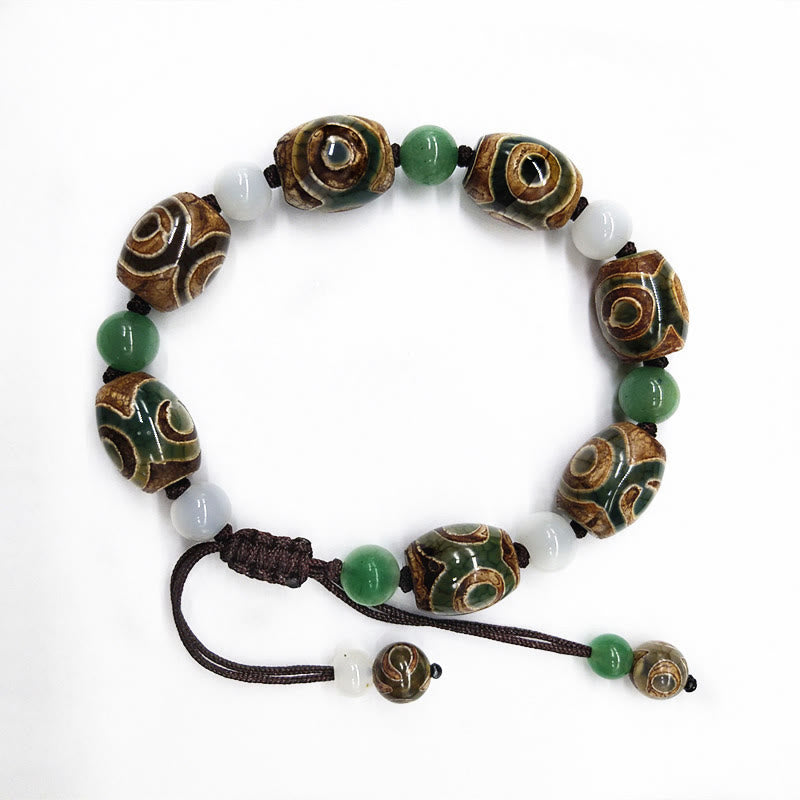 Three-eyed Dzi Bead Agate Bracelet for Luck & Protection