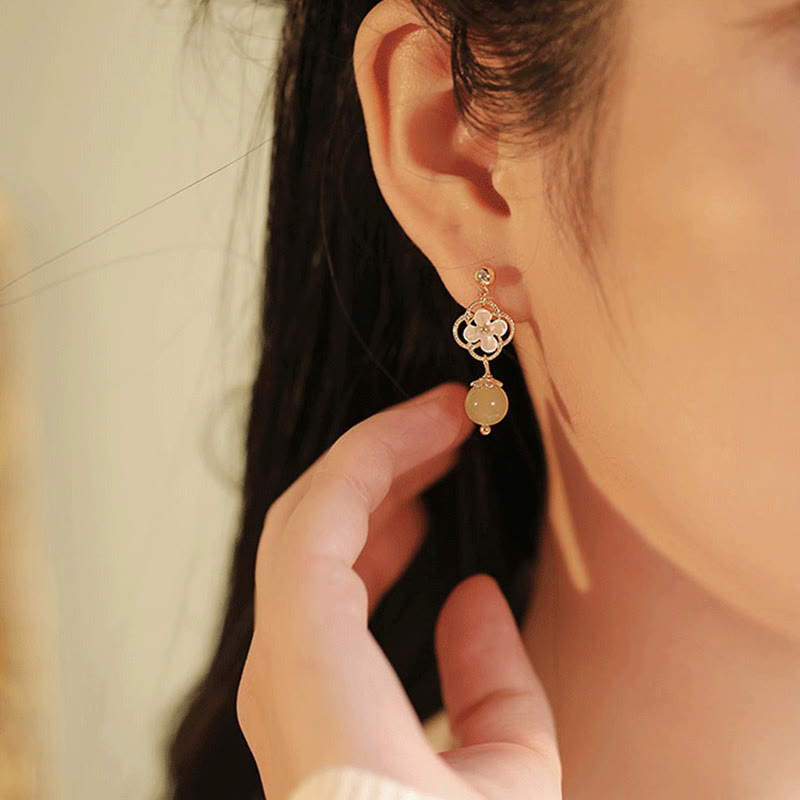 Tridacna Stone Jade Drop Earrings for Prosperity & Calm