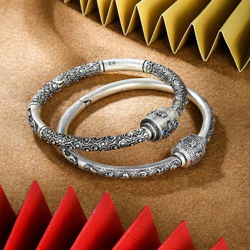 990 Sterling Silver Om Mani Padme Hum Creativity Bracelet Bangle