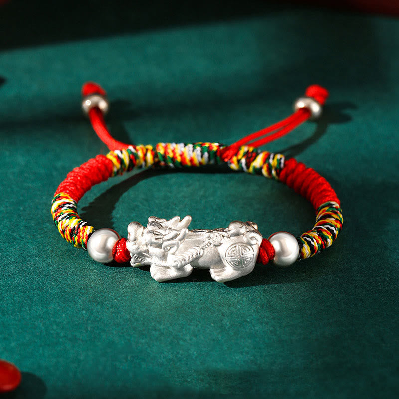 Kids Pixiu Bracelet in 999 Sterling Silver with King Kong Knot for Protection