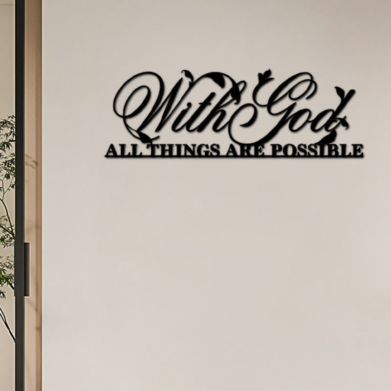 Zen Metal Wall Art | With God All Things Are Possible Sign 44x16cm