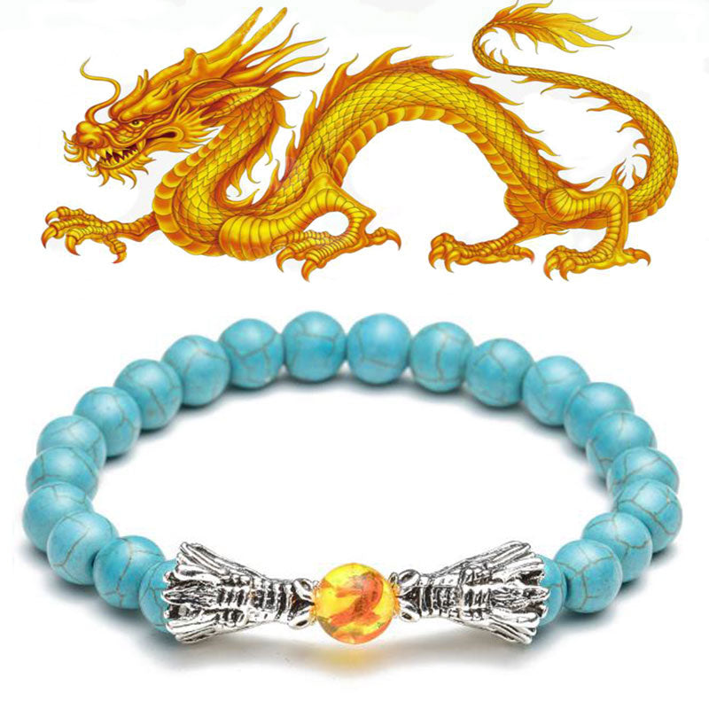 White Turquoise Lava Rock Dragon Blessing Bracelet