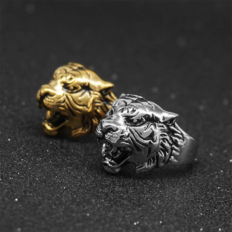 Titanium Steel Tiger Head Ring for Balance and Calm Energy