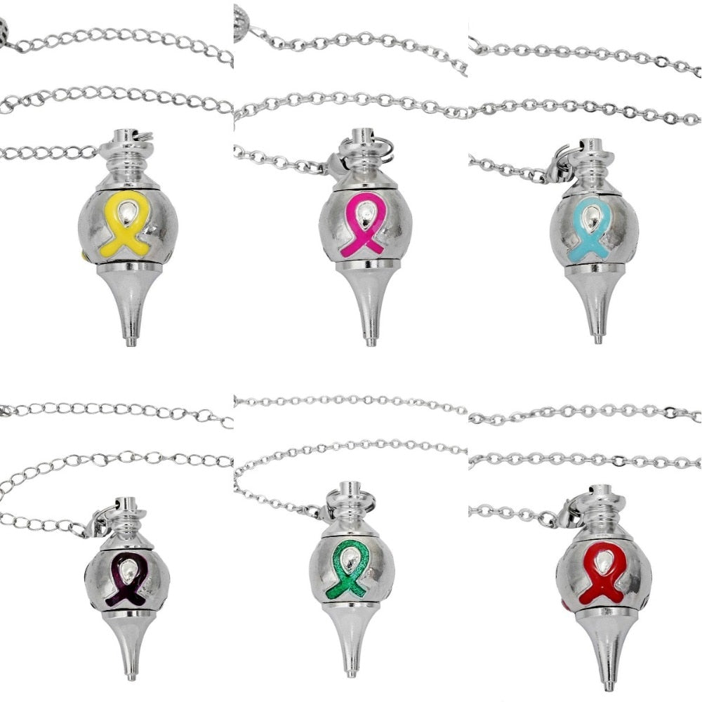 Silver Breast Cancer Awareness Ribbon Pendulum