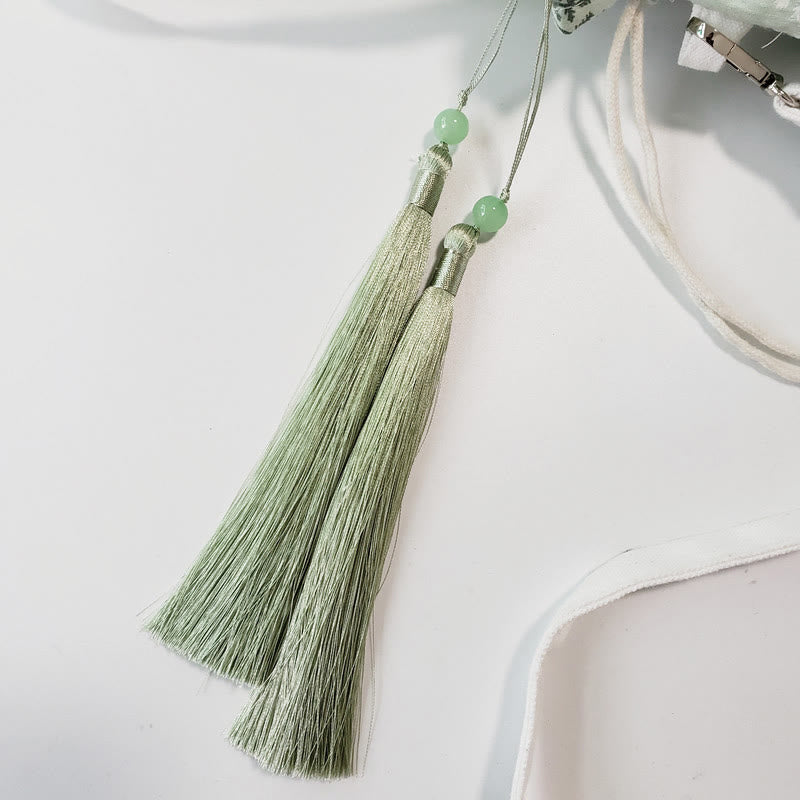 Canvas Tote Bag with White Flowers & Green Leaves 23x29cm