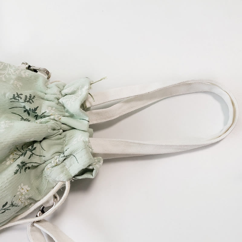 Canvas Tote Bag with White Flowers & Green Leaves 23x29cm