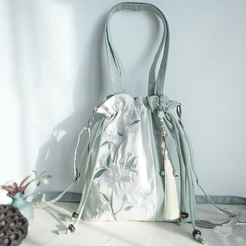 Canvas Tote Bag | Yoga Mat Carrier | Embroidered Green Pear 28x30cm