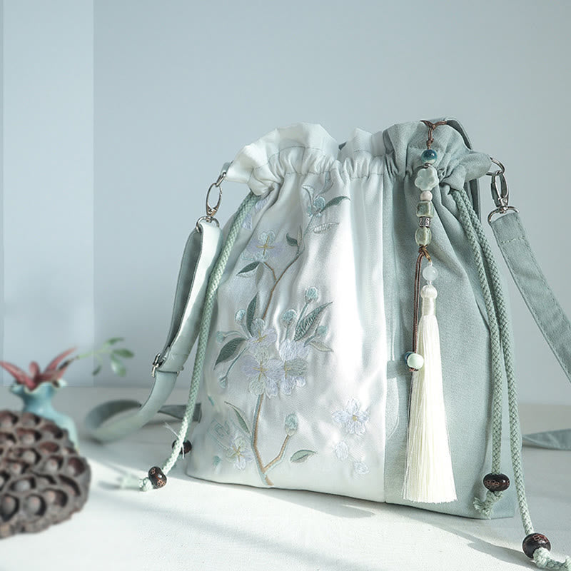 Canvas Tote Bag | Yoga Mat Carrier | Embroidered Green Pear 28x30cm