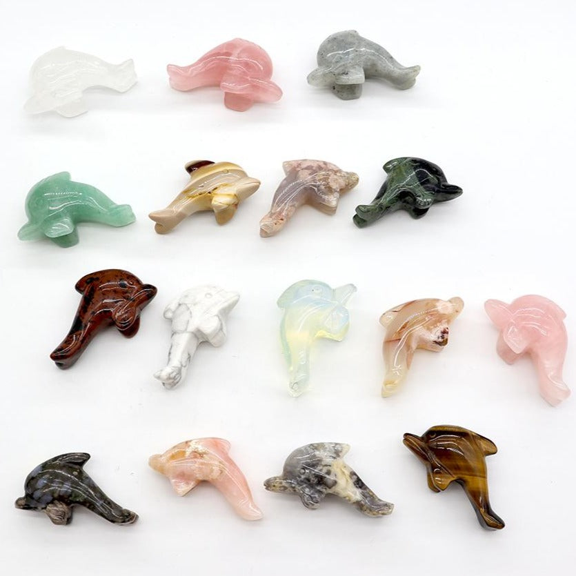 Carved Crystal Dolphin Figurine with Unique Stone Colors