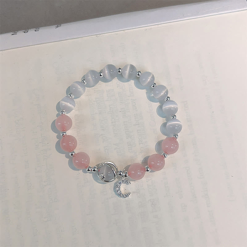 Cat's Eye & Pink Crystal Moon Love Charm Spiritual Bracelet