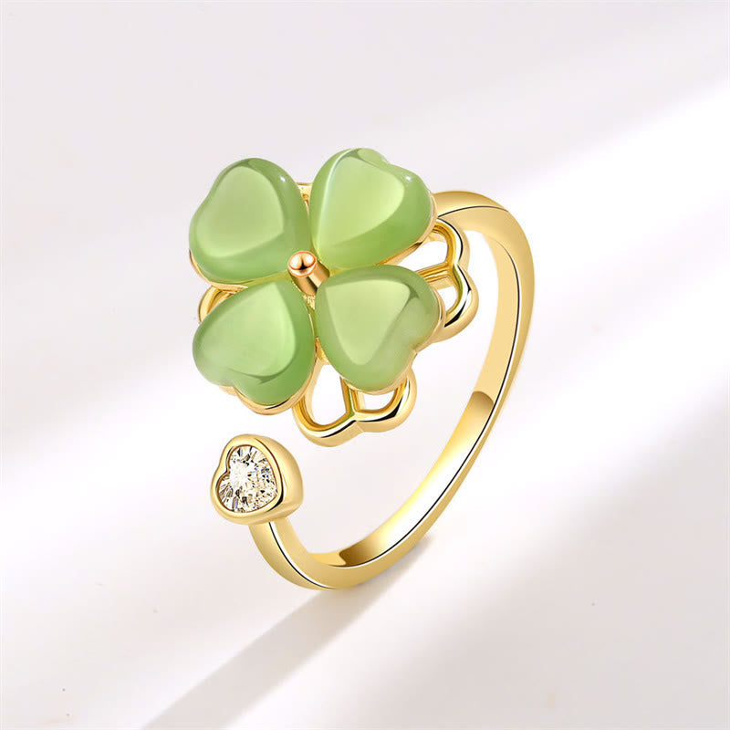 Cat's Eye Ring with Rotatable Four Leaf Clover Design