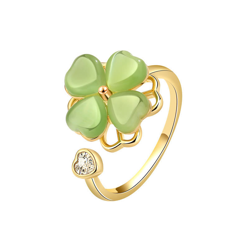 Cat's Eye Ring with Rotatable Four Leaf Clover Design
