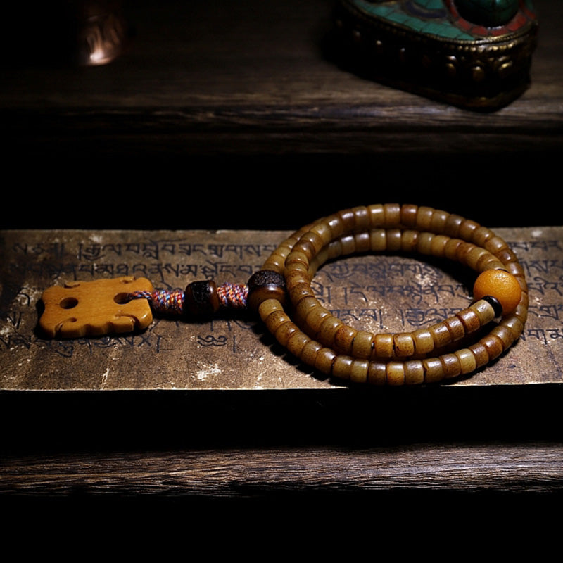 Yak Bone Amber 108 Bead Mala Bracelet for Balance
