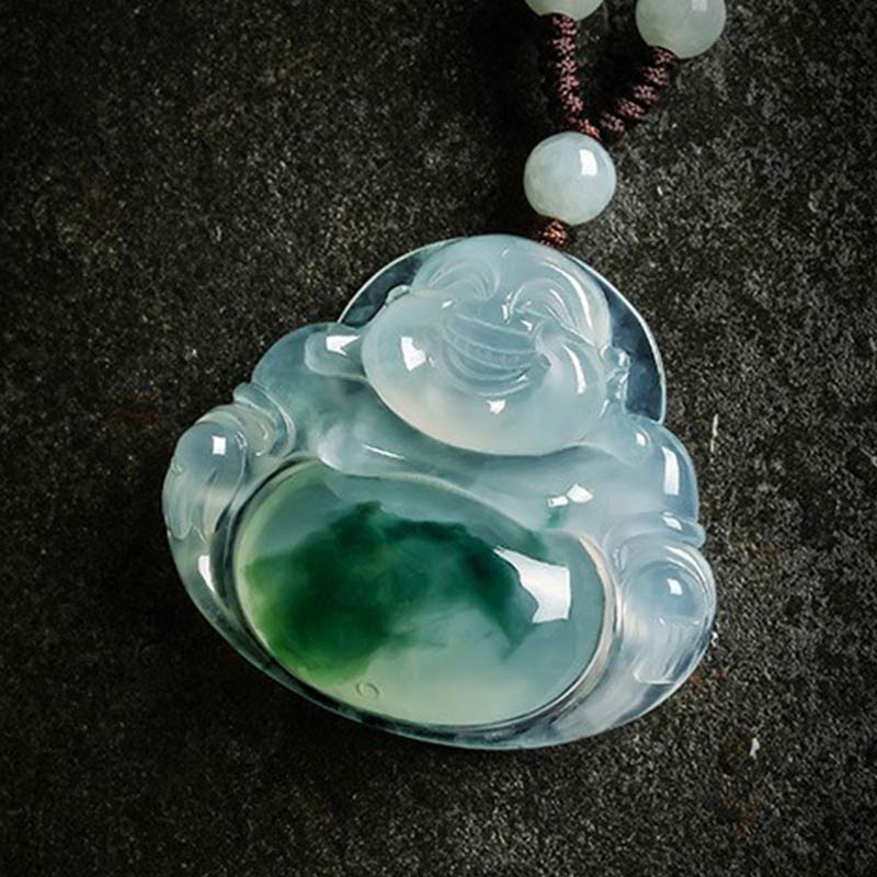 Cyan Jade Luck Necklace Pendant with Buddha Symbol