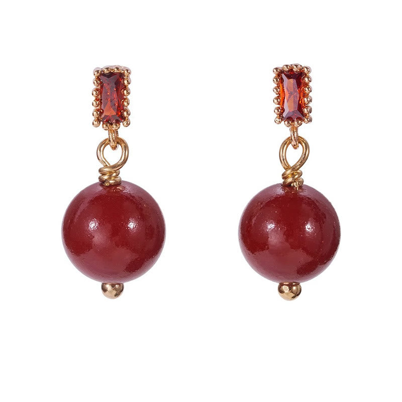Cinnabar Earrings 925 Silver Posts & 14K Gold Calm Beads
