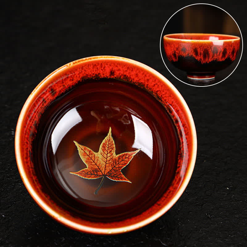 Colorful Maple Leaf Ceramic Teacup 110ml for Cozy Tea