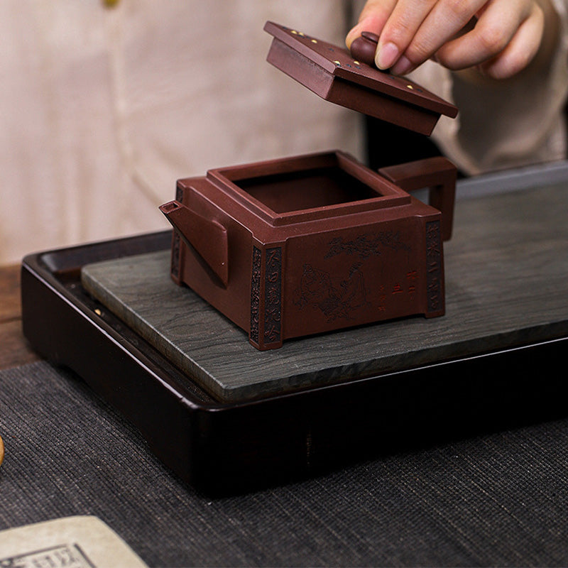 280ml Purple Clay Yixing Handmade Square Gongfu Teapot