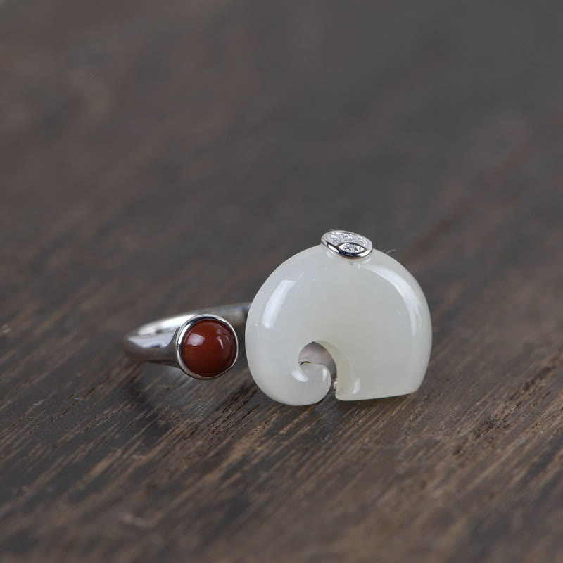 Elephant Hetian Jade 925 Silver Abundance Jewelry Set