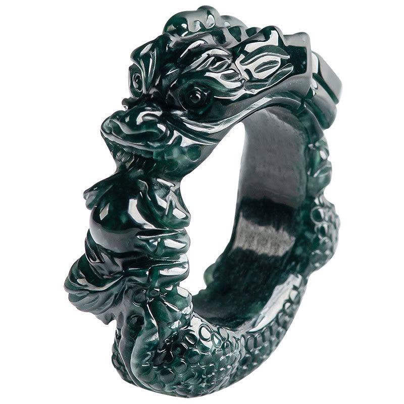 Cyan Jade Dragon Carved Success Ring 21-22mm