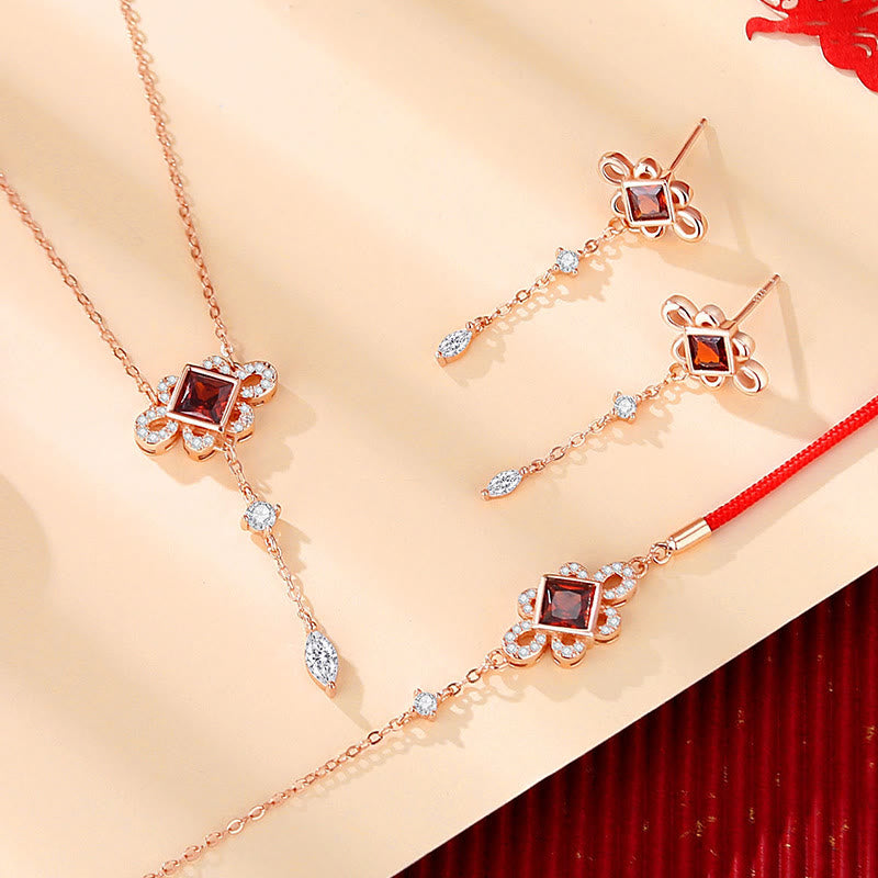 925 Sterling Silver Red Zircon Spiritual Jewelry Set
