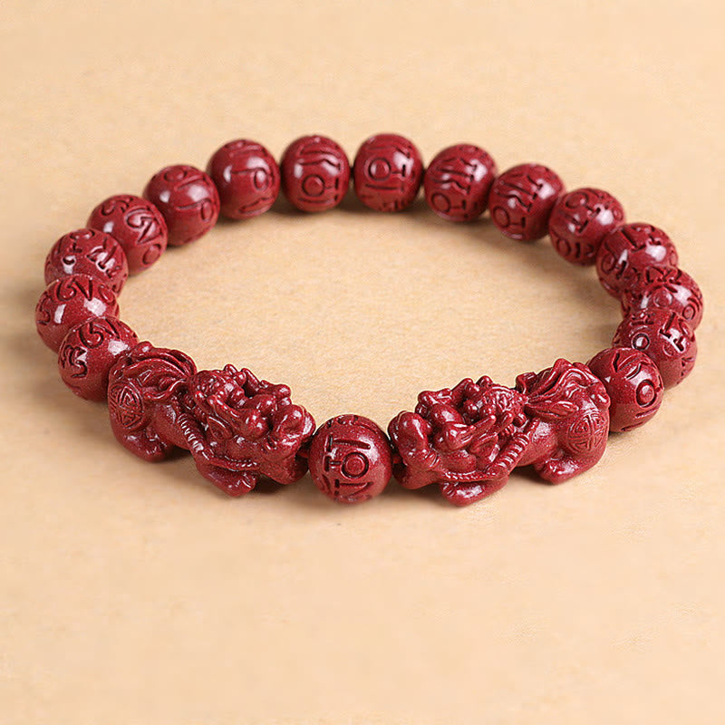 8mm Natural Double Pixiu Cinnabar Wealth Bracelet