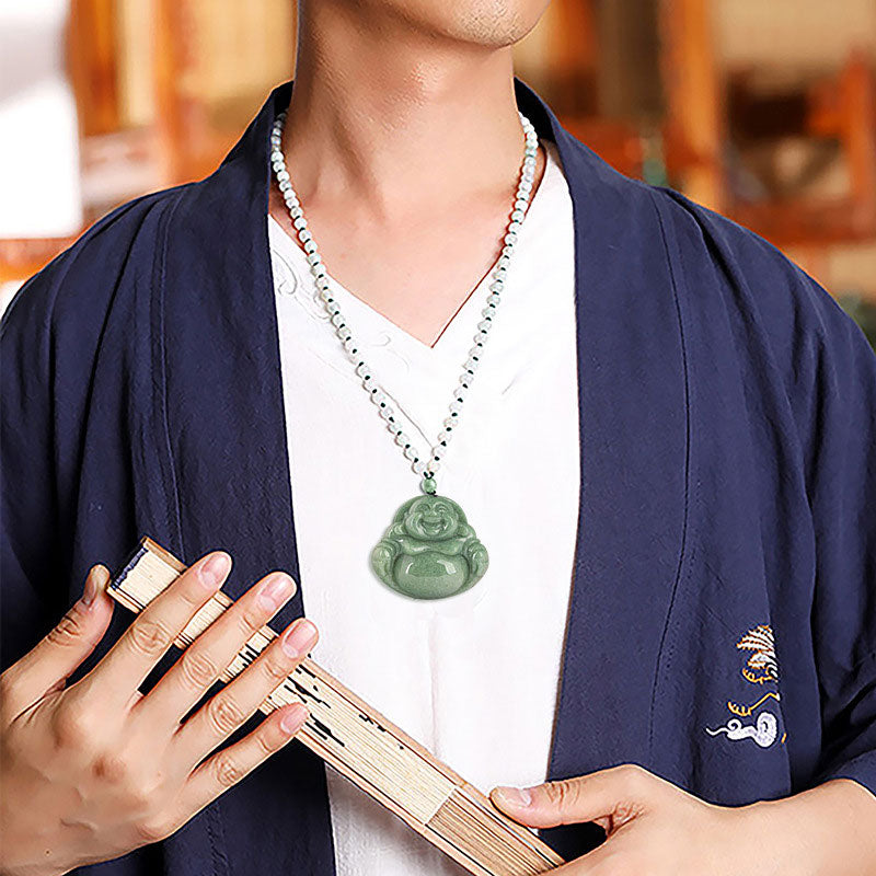 Laughing Buddha Cyan Jade Harmony Necklace