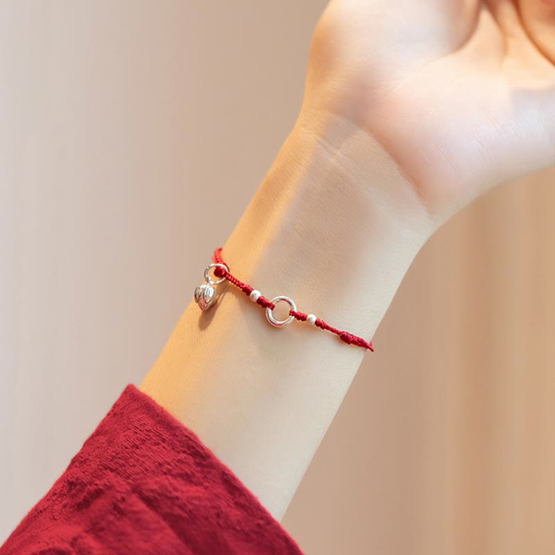 925 Sterling Silver Red String Bracelet with Peace Joy Lotus Buckle
