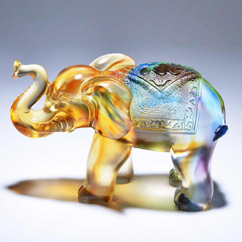 Liuli Crystal Elephant Art Piece | Wisdom & Wealth Figurine