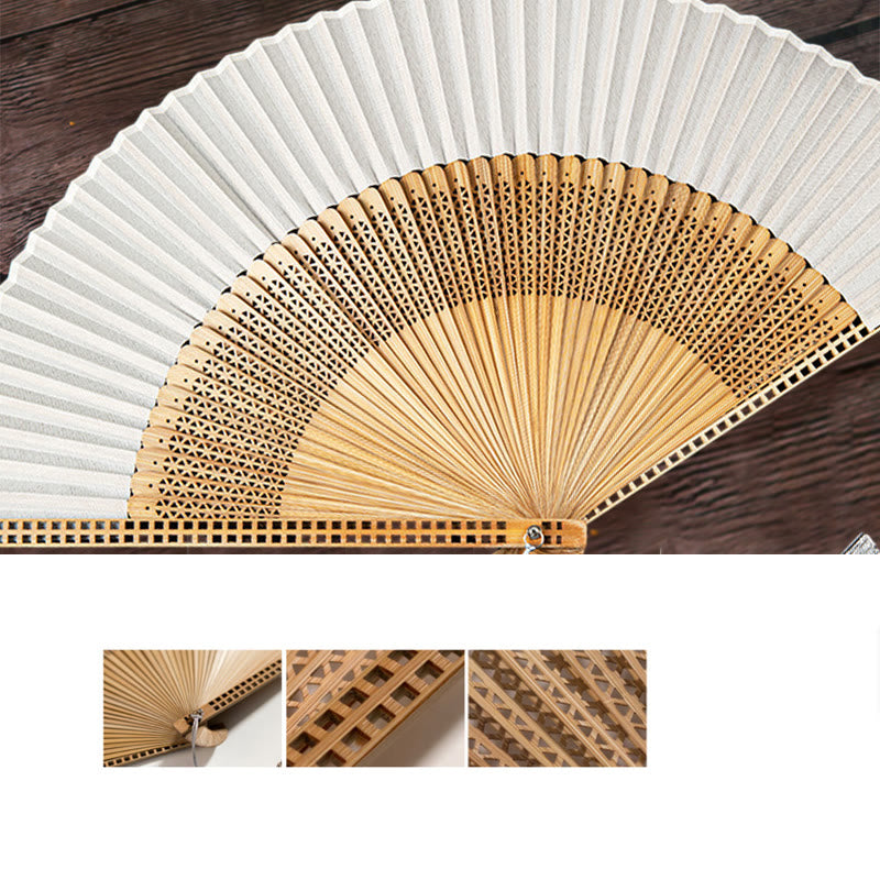 Vintage Chinese Folding Fan | Bamboo & Polyester Handheld Fan