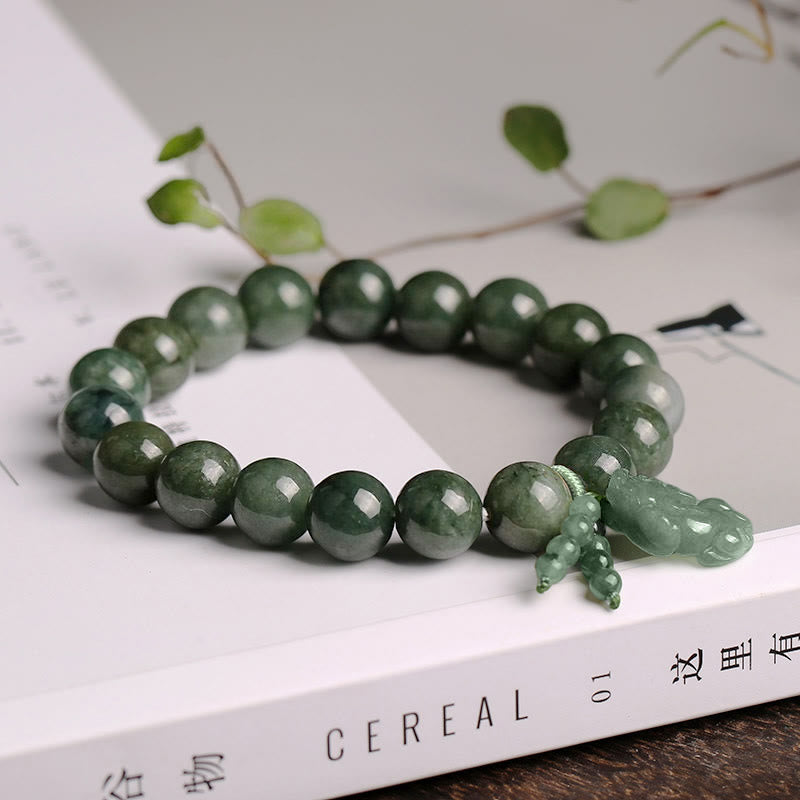 Unisex 10mm Jade Pixiu Prosperity Bracelet for Wealth