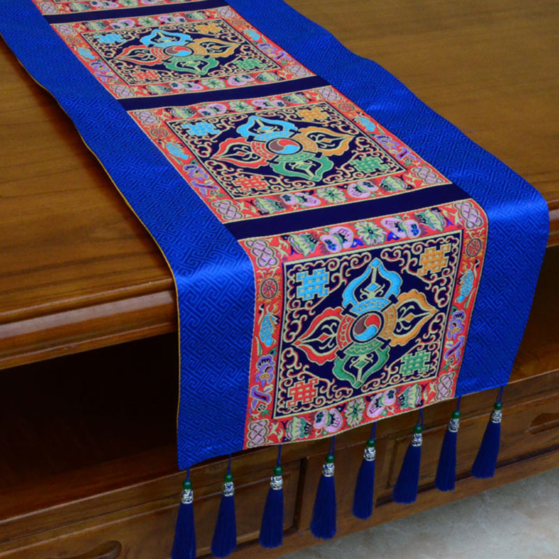 Meditation Altar Mat with Tibetan Vajra and Auspicious Symbols, 95x33cm
