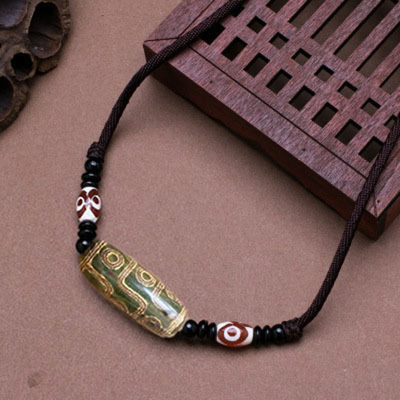 Unisex Nine-Eye Dzi Bead Necklace | Agate Protection