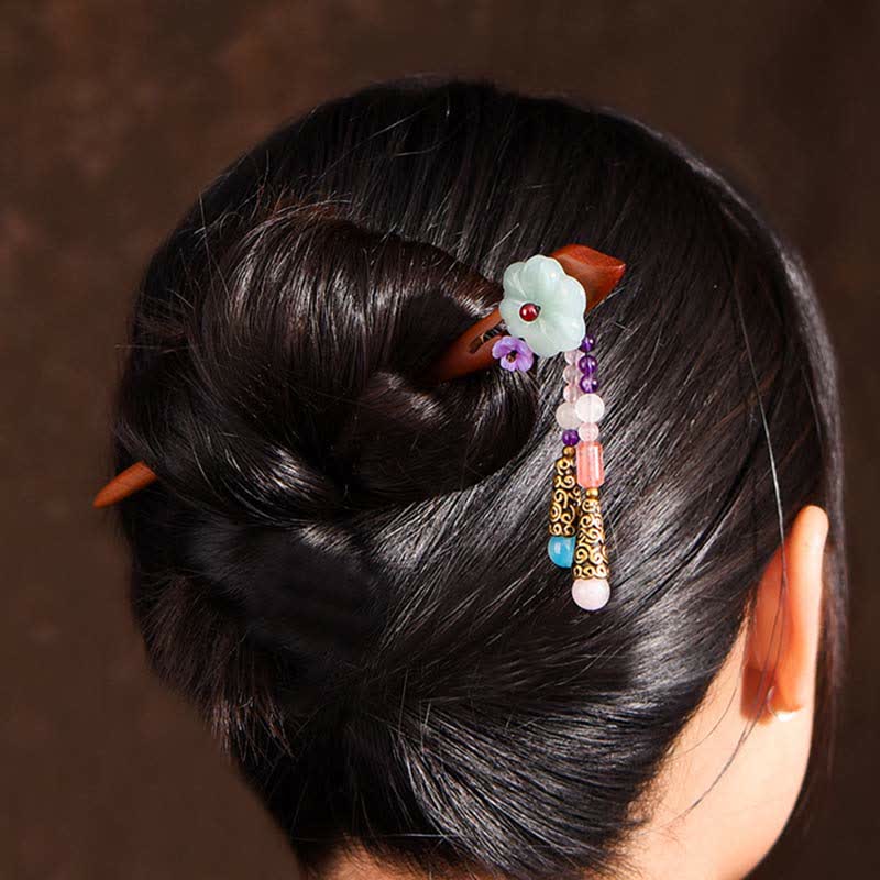 Red Sandalwood Amethyst Aventurine Protection Hairpin Chinese Style