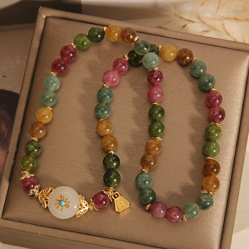 Multicolored Tourmaline Jade Flower Double Wrap Bracelet