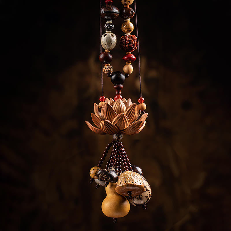 Boxwood Peach Wood Bodhi Seed Lotus Car Hanging Charm