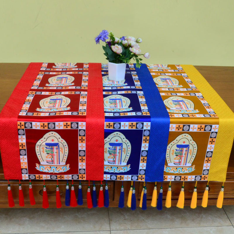 Meditation Altar Mat with Tibetan Vajra and Auspicious Symbols, 95x33cm